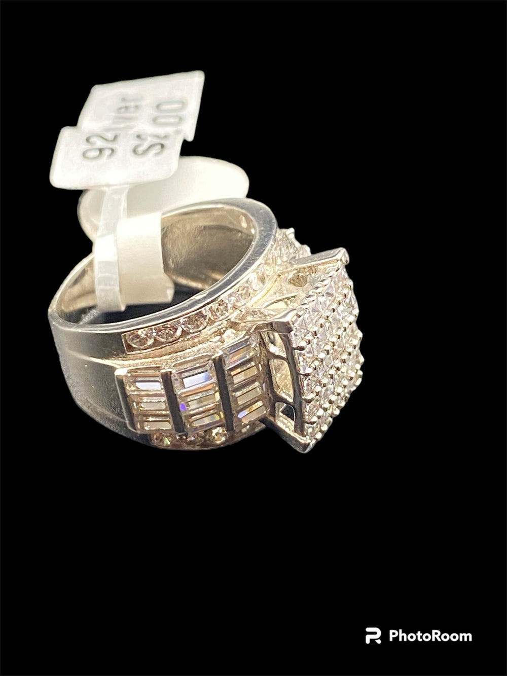 925 Women Lady Silver Cinderalla Baguette and Round Stone CZ Ring