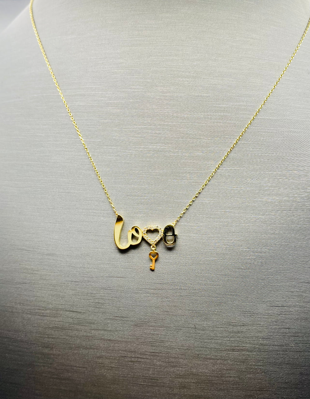 Real 10KT Gold Chain & ‘Love Key’ Charm with Cubic Zirconia Stones
