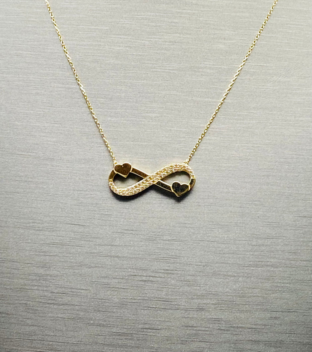Real 10KT Gold Chain & ‘Infinite Love’ Charm with Cubic Zirconia Stones