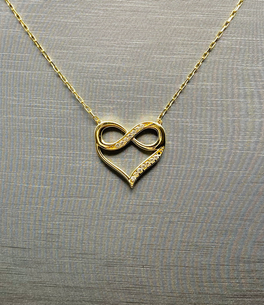 Real 10KT Gold Chain & ‘Love Infinite’ Charm with Cubic Zirconia Stones