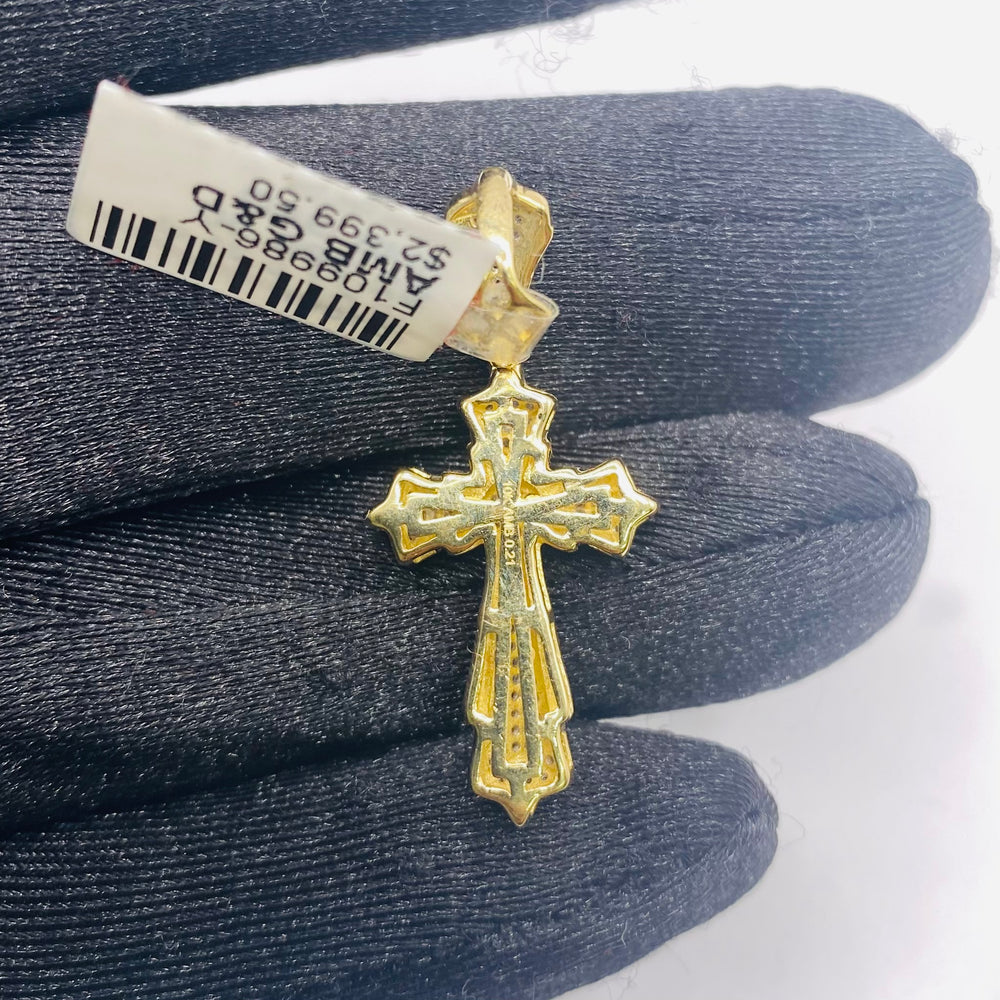 Real 10KT Gold with 0.21 CTW Diamond “Fancy Cross” Charm